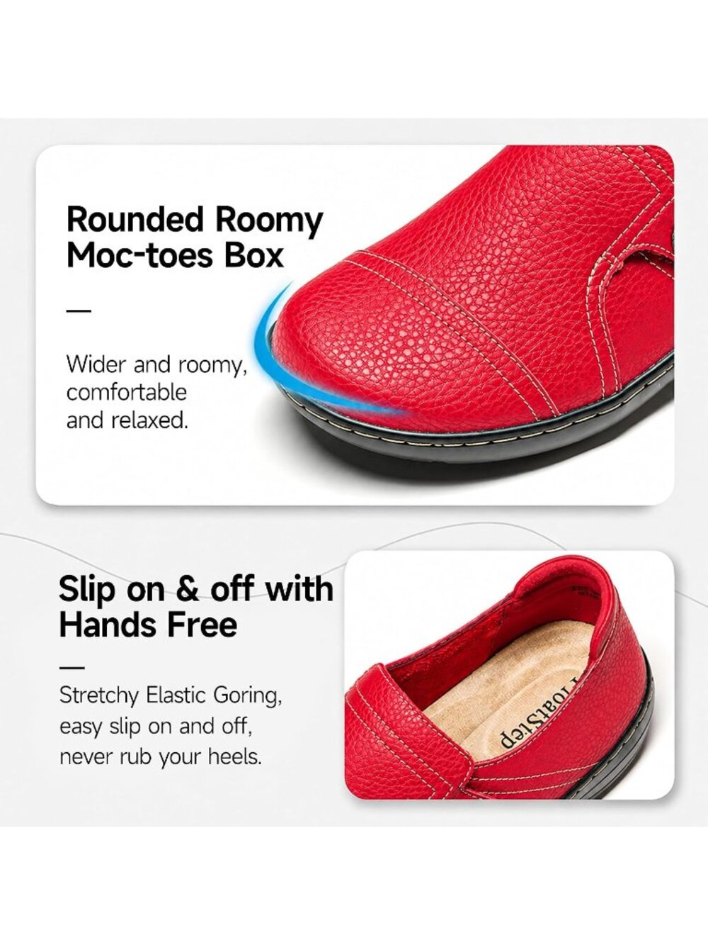 Women's Red Leather Casual Comfortable Dressy Flats Loafers & Slip-On Shoes - Picture 4 of 6